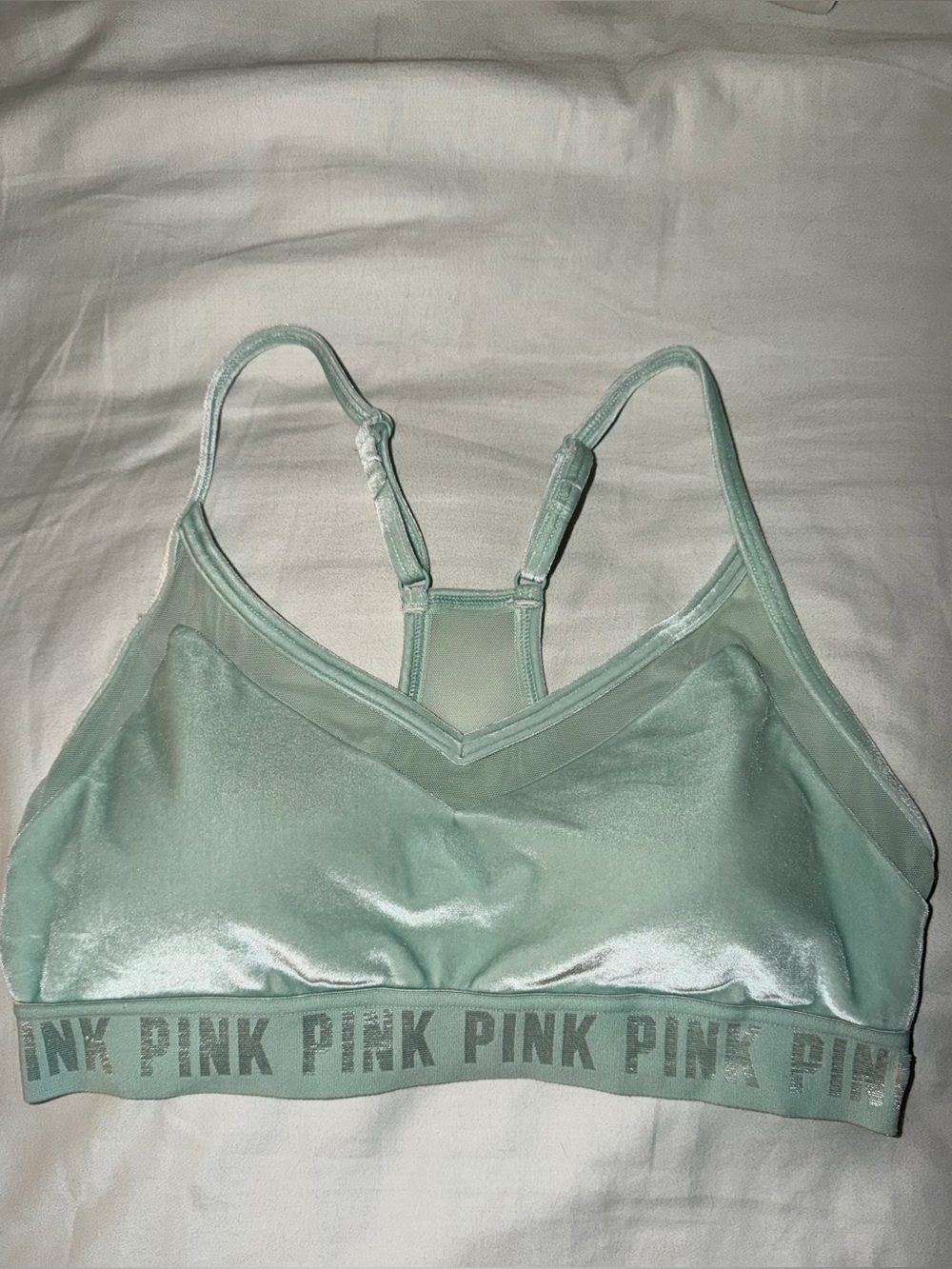 PINK Victoria's Secret Mint Green Satin Logo Bralette